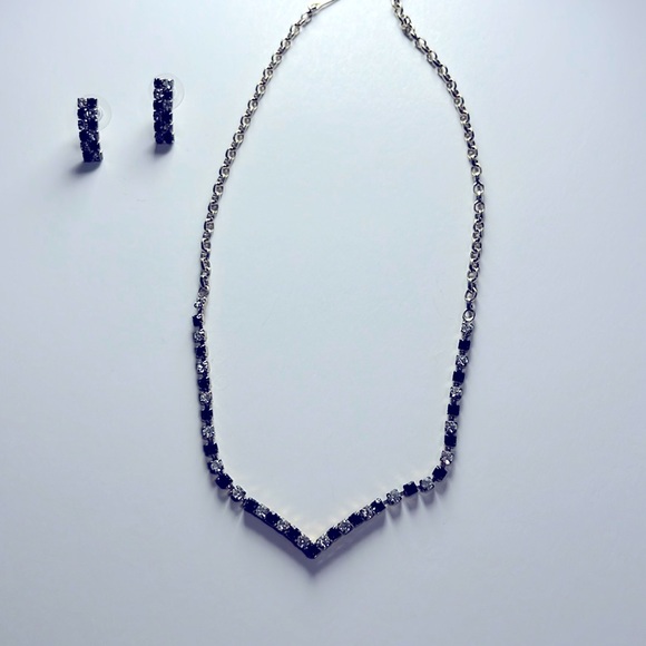 Sapphire and diamond accent necklace and earrings. Length is 7 1/2” from top. - Picture 1 of 4